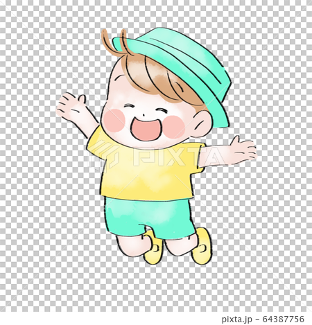 喜んでジャンプする子供 夏 のイラスト素材